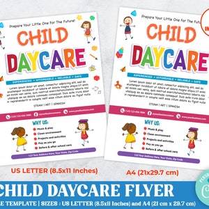 Editable Childcare Flyer Template, Kindergarten Daycare, Babysitting, Play Centre, Children Fun, After School Care