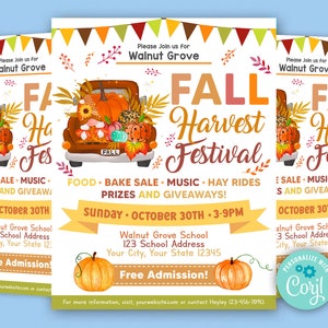 Editable Fall Harvest Festival Flyer, School Church Community Halloween Fall invite, Fall Harvest Invitation Flyer