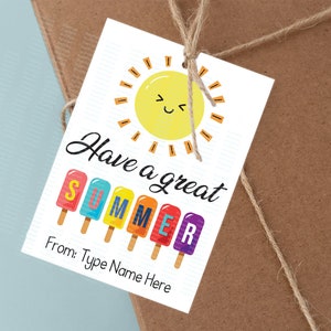 EDITABLE Summer Gift Tag, Have a Great Summer Tag From Teacher, Cute Sun Gift Tags