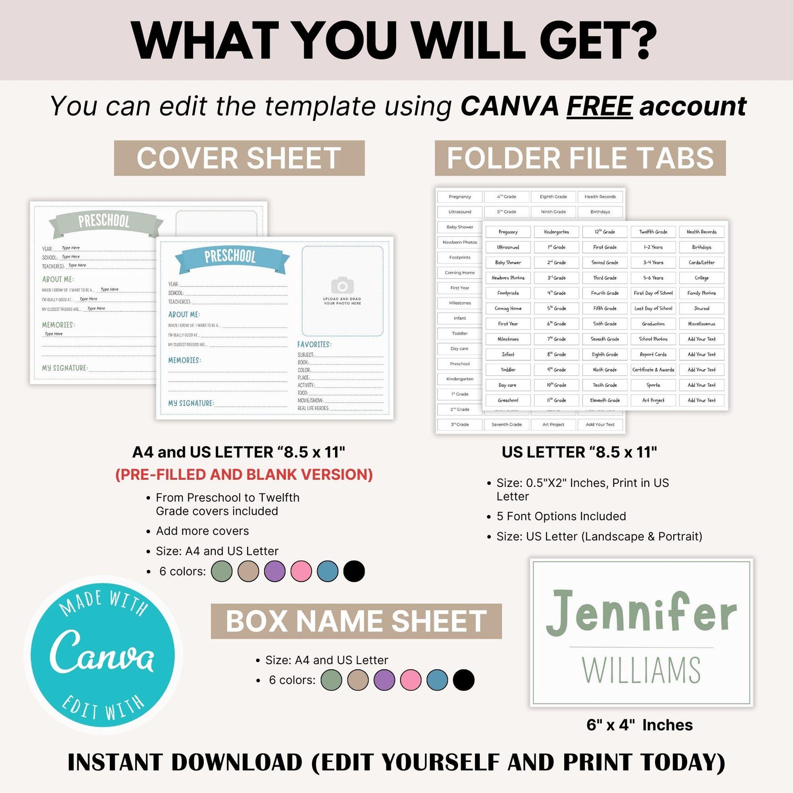 Editable Memory Box Label | School Yearly Keepsake Pages Folder File ...