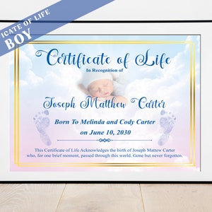 Editable Certificate of Life BOY, Baby Loss Printable
