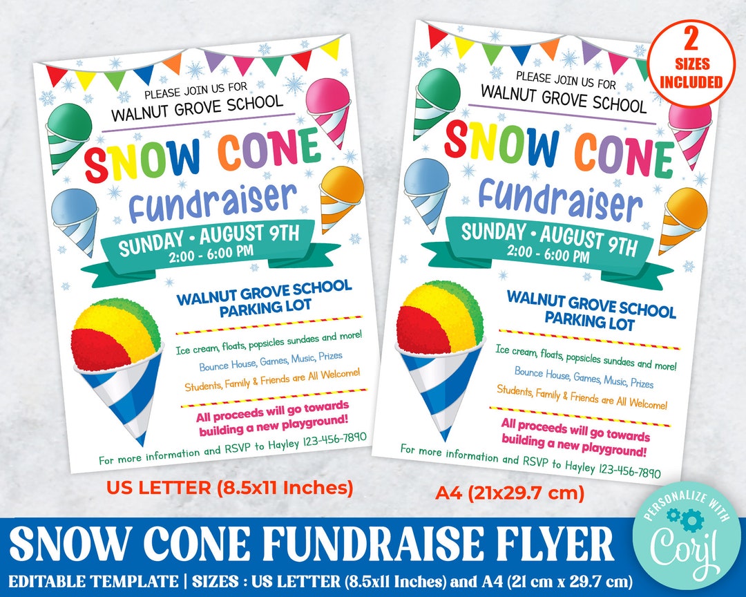 Snow Cone Fundraiser Flyer Template School Charity Template - Etsy