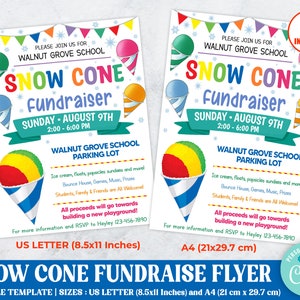 Snow Cone Fundraiser Flyer Template, School Charity Template, Flyer Template, PTO PTA School Flyer, Instant Download