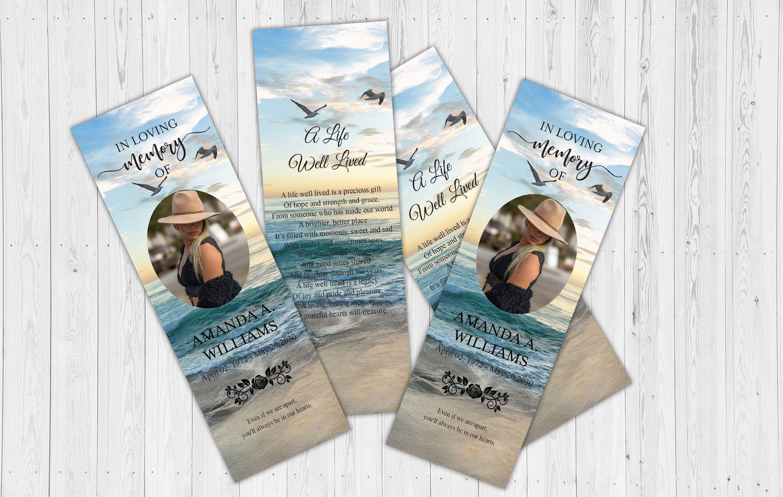 Editable Funeral Bookmark Personalized Blue Ocean Funeral - Etsy