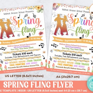 Editable Spring Fling Flyer, PTO PTA School Dance Flyer, Easter Party Invitation Template, Digital Printable