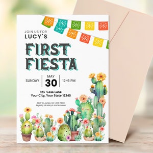Editable First Fiesta Invitation Template | Fiesta Birthday | Mexican Fiesta Cactus Theme