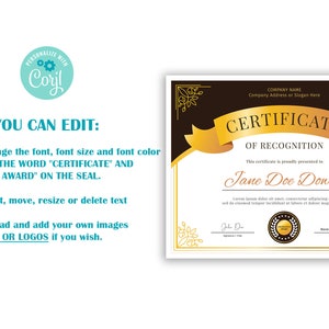 Certificate of Recognition Template Certificate of Recognition Certificate Template Certificate Editable Template Certificate Template image 6