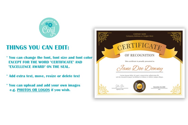 Certificate of Recognition Template Certificate of Recognition Certificate Template Certificate Editable Template Certificate Template image 6