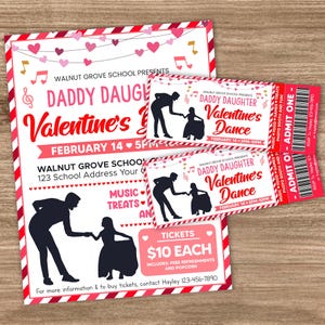 DIY Daddy Daughter Valentine's Day Dance Ticket and Flyer Bundle Editable Template |  Valentine School Dance Ticket | Dance Event Invitation