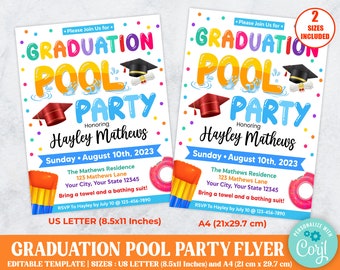 Editable Graduation Pool Party Flyer, Kid's Graduation Pool Bash Party Invite, Children's Pool Party Template, Instant Download