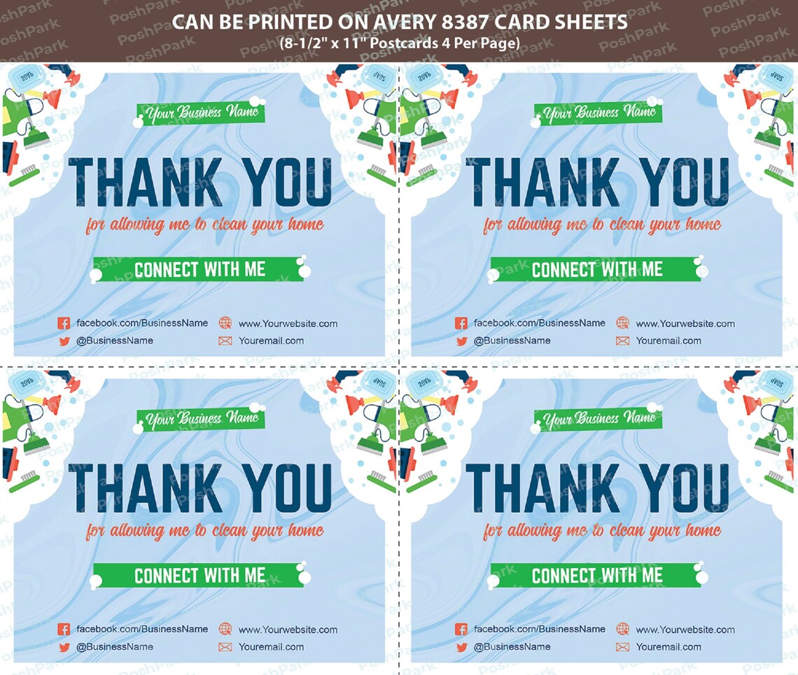 Cleaning Business Thank You Card Template Blue Printable - Etsy