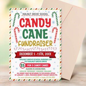 Candy Cane Fundraiser Flyer, Editable Holiday School Church Fundraiser Event Template, Printable Christmas PTA PTO Flyer, Instant Download