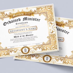Editable Certificate of Ordination Minister Template, Gold DIY Ministry Certificate, Printable Ordained Minister Certificate