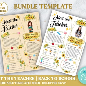 Editable Meet The Teacher Template Sunflowers BUNDLE, Meet The Teacher Letter with Picture, Meet the Teacher Flyer
