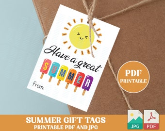 PDF IMPRIMIBLE Tener unas excelentes etiquetas de verano, Etiqueta de regalo de verano, Etiqueta de regalo de fin de escuela, Etiqueta de regalo de maestro