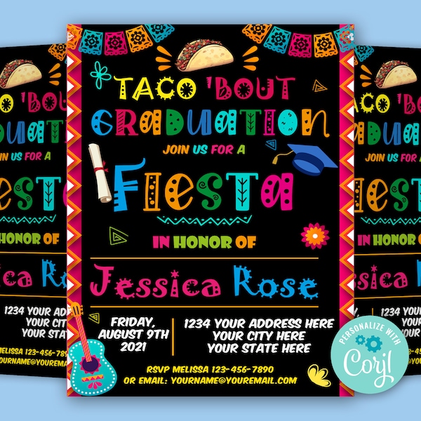 Editable Fiesta Graduation Invitation Digital, Fiesta Grad Party Invite, Taco Bout Fiesta Graduation Party Invitation