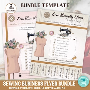 Editable Sewing Business Flyer Bundle Template | Set of 2 Tailor, Seamstress, Crafter Business Marketing Flyer, Instant Download