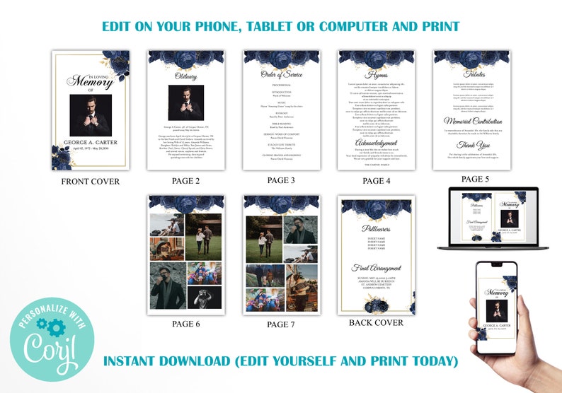 8 Page Funeral Program Template for Man With Pictures Elegant Etsy 8 Page Funeral Program Template for Man With Pictures Elegant Etsy