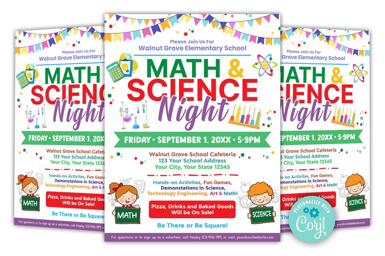 Printable Math Flyer Editable Math and Science Night Flyer, PTO PTA School Flyer ...