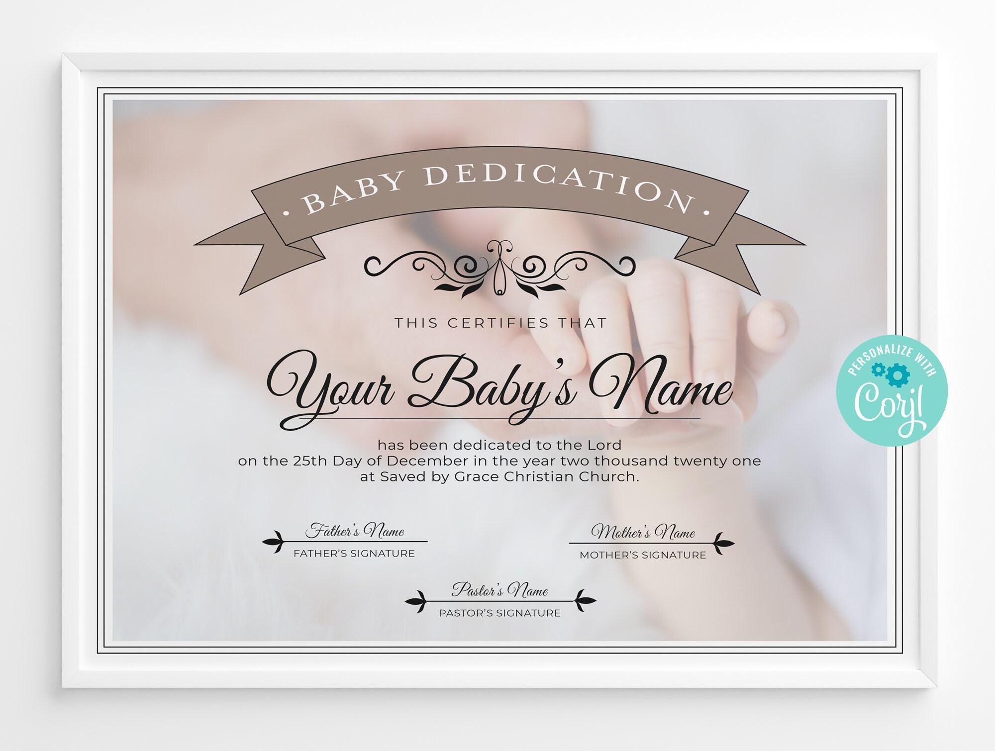 Printable Baby Dedication Certificate Editable Baby Etsy