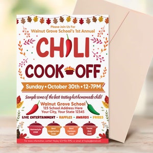 Editable Fall Chili Cook Off Flyer, School PTO PTA Church Community Chili Competition, Instant Download, Paperless Post