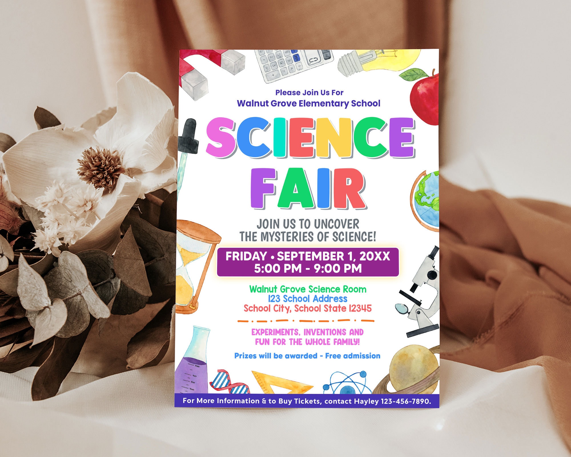 Science Flyer Frame Printable Science Fair Flyer Template, PTO PTA Science Party, Chemistry ...