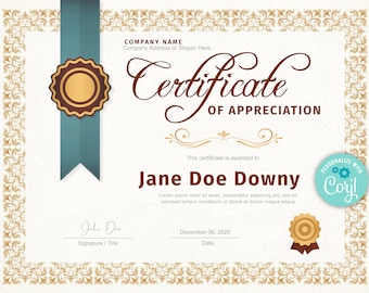 EDITABLE Certificate of Appreciation Template | Certificate of Recognition | Certificate of Achievement Award |  Certificate Template |