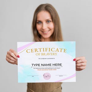 Certificate of Bravery, Editable Bravery Award Certificate Template for Being Brave, Instant Download