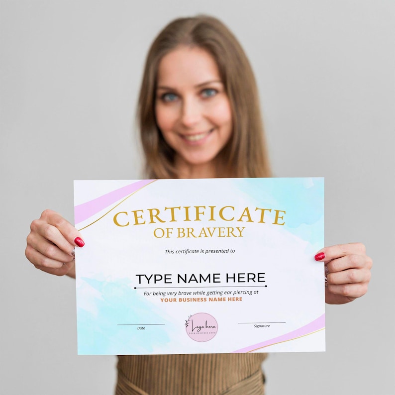 Certificate of Bravery, Editable Bravery Award Certificate Template for Being Brave, Instant Download