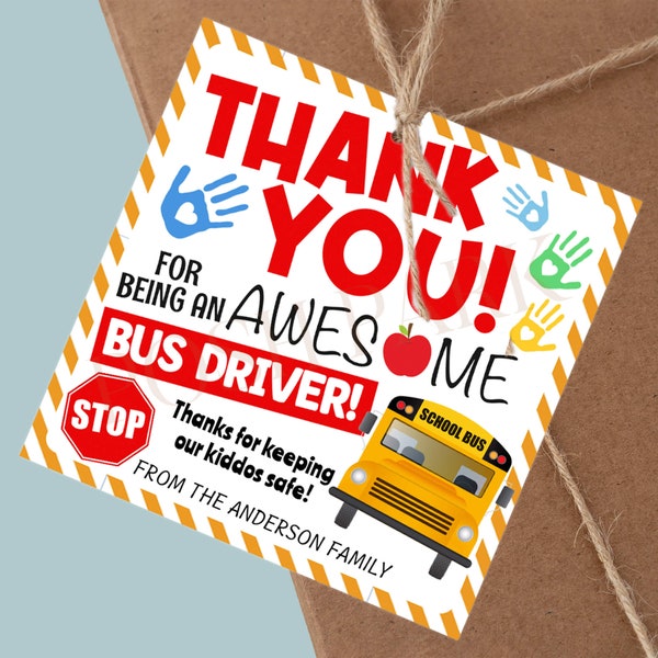 Bus Driver Appreciation Editable, School Bus Driver Thank You Tag, Paperless Post