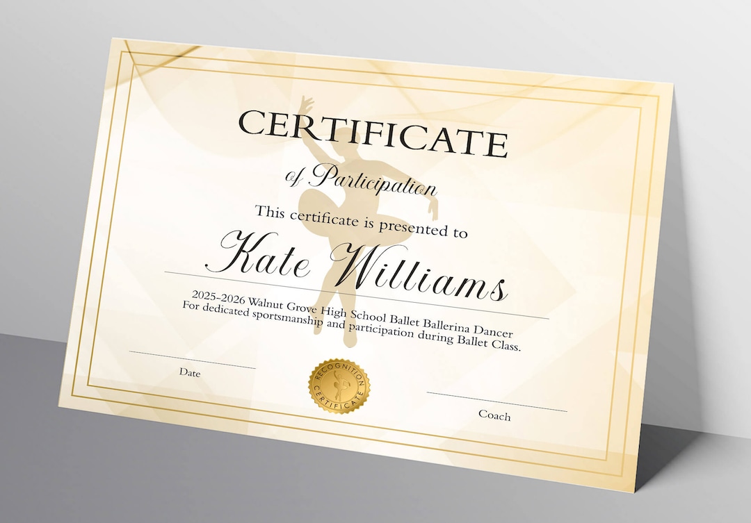 Ballet Awards Certificate Template, Dance Awards Participation ...