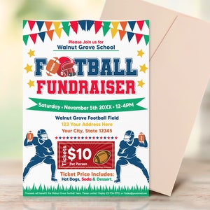 Editable Football Fundraiser Flyer Template, Football Fundraiser Invite, School Sports Benefit Poster, Fundraiser Event Poster,