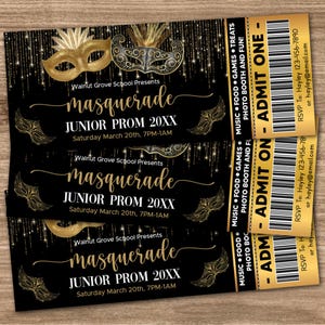 Masquerade Prom Ticket Template, Editable Masquerade Ball Ticket, Masquerade Theme, Junior Prom, Senior Prom, Dance Ticket,