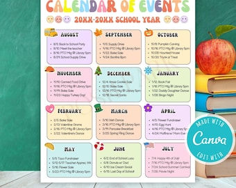 Calendar of Events Flyer | Editable PTA Calendar of Events Template | PTO School Calendar Printable | PTA Event Monthly Calendar Highlights