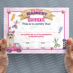 PRINTABLE Blank PDF First Haircut Certificate for Girls, Pink Haircut ...