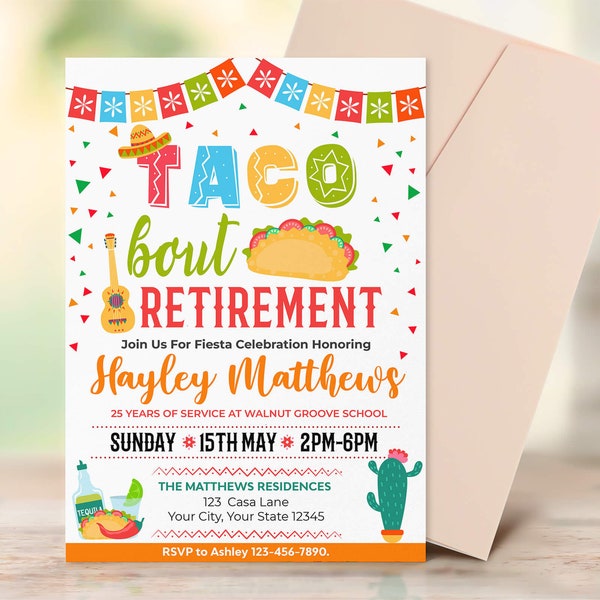 Editable Taco Bout Retirement Invitation, Fiesta Retirement Party, Mexican Themed Party Flyer Template, Taco Bout Party, Instant Download