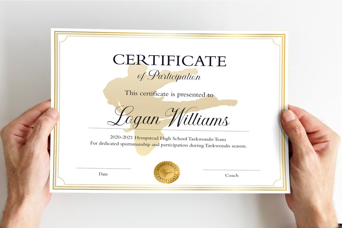 Editable Taekwondo Certificate Template DIY Tae Kwon Do | Etsy