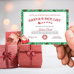 Nice List Certificate Printable, Custom Mini Santa Claus Letter, Editable Christmas Certificate Template Card Size Festive Green