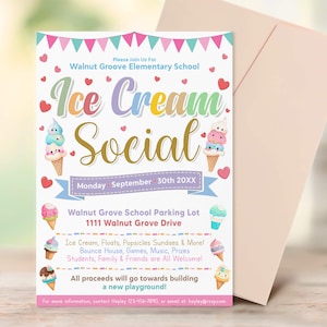 Editable Ice Cream Social Invitation, Ice Cream Activity, Ice Cream Invite, Ice Cream Social Flyer, Ice Cream Fundraiser Party Invite