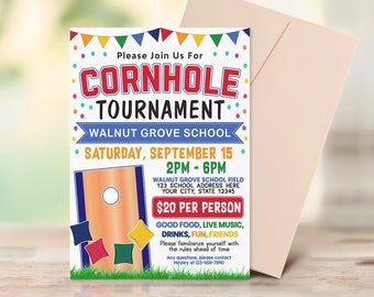 Editable Cornhole Flyer Template, Cornhole Tournament Fundraiser Flyer, Sports Fundraiser, PTO PTA Church School Charity Event Invite