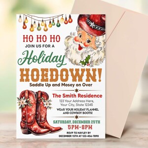 Editable Cowboy Santa Holiday Party Invite, Western Christmas Party Invitation, Christmas Hoedown, Christmas Party Invite,