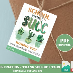 Tag PDF stampabile "La scuola sarebbe SUCC senza di te", tag di favore succulento, tag regalo di apprezzamento per gli insegnanti