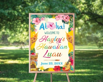 Editable Luau Party Welcome Sign Template, Luau Party Signs, Hawaiian Theme Party Sign