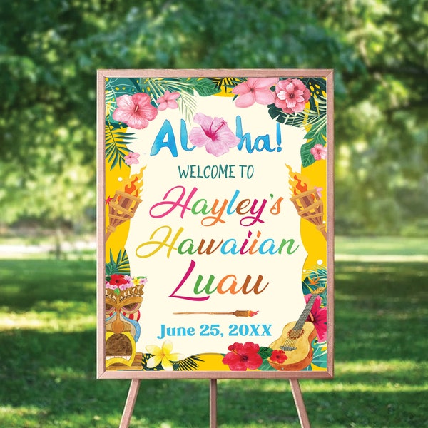 Editable Luau Party Welcome Sign Template, Luau Party Signs, Hawaiian Theme Party Sign