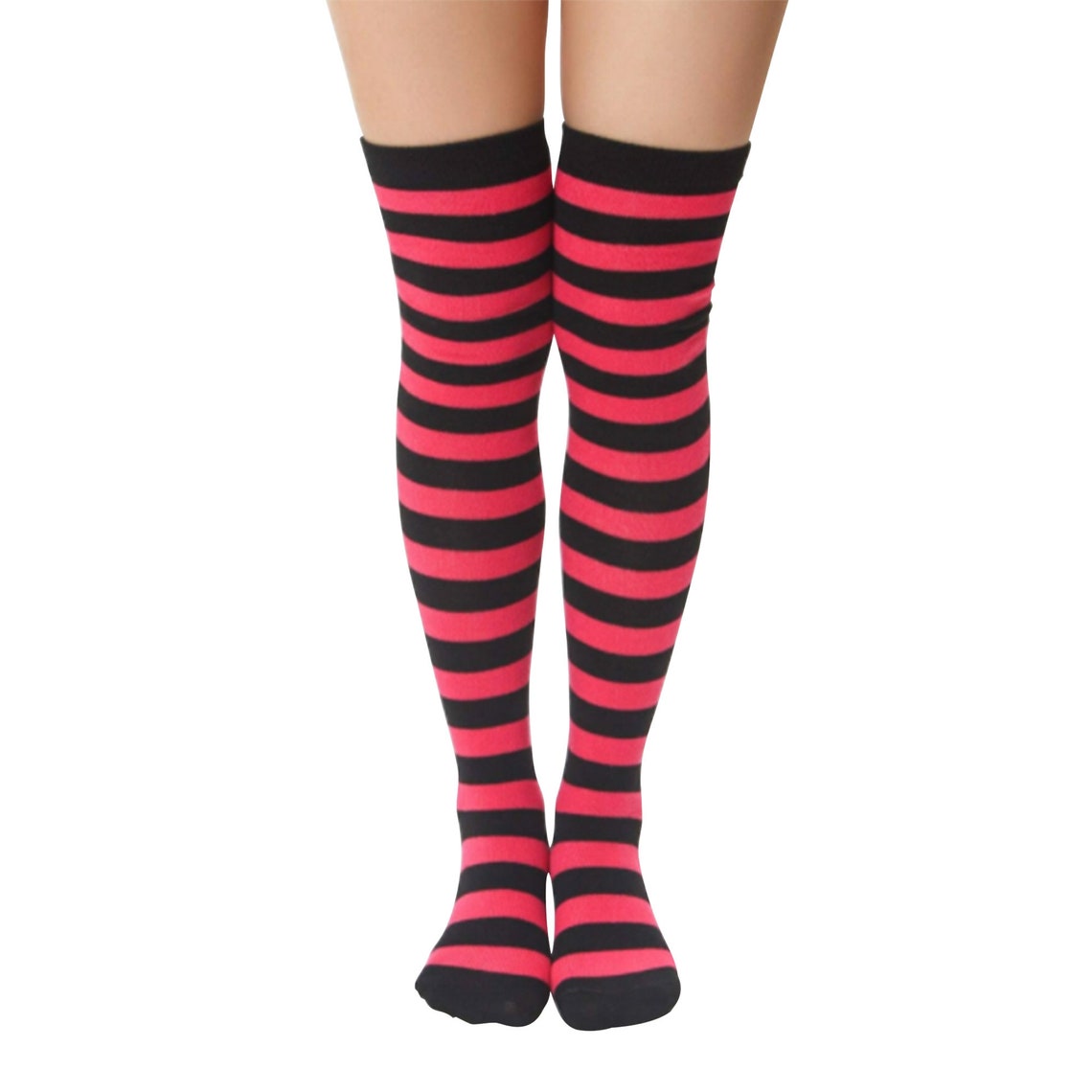 Black Red Thigh High Socks Stripped Knee High Socks Over | Etsy