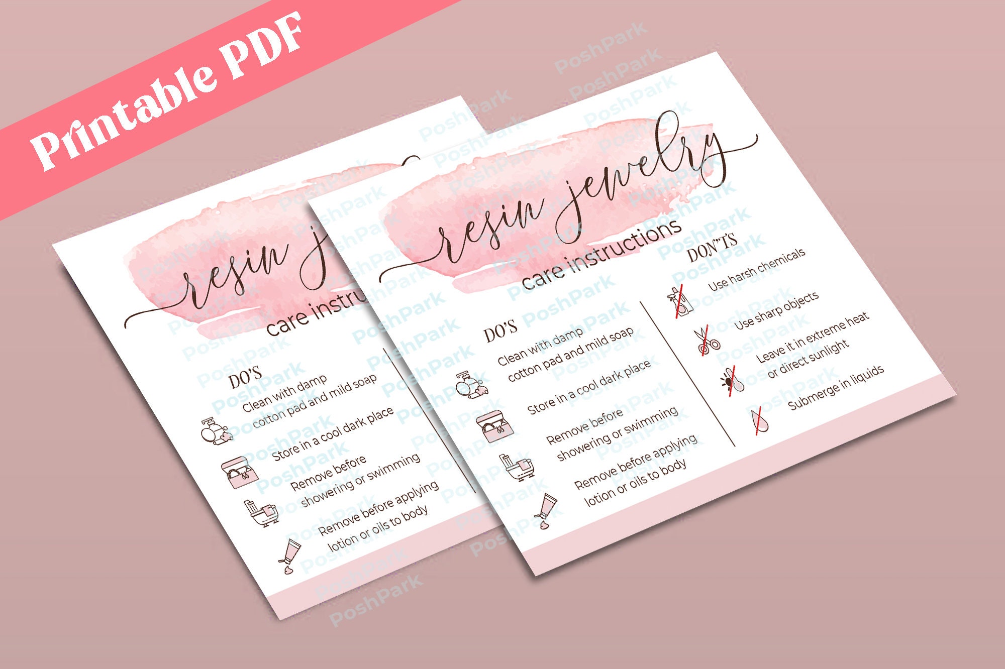 Printable PDF Resin Jewelry Care Card Resin Jewelry Care Etsy