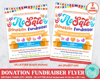 Editable No Sale Donation Fundraiser Flyer Template, PTA PTO Fundraiser Flyer, School Church Flyer Printable, Digital Printable
