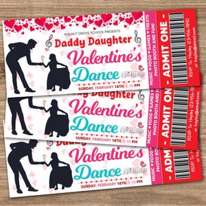 Editable Daddy Daughter Valentine's Day Dance Ticket, Valentines School Dance Ticket Template, School Dance Printable,
