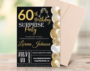 Black Gold 60th Birthday Invitation, Editable 60th Birthday Party Invites, Any Age Bling Invitation