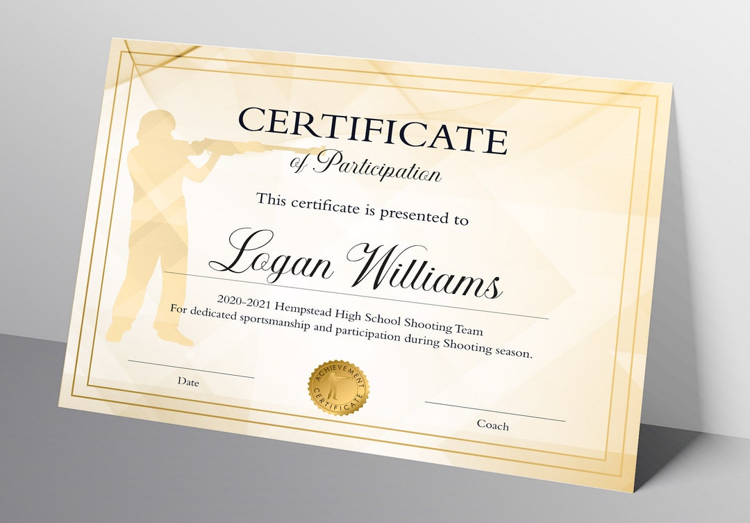 Editable Shooting Certificate Template for Boys, DIY Marksmanship ...